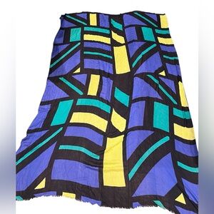 Blue Pacific Cashmere Silk Scarf Wrap Sarong Halter Dress Blue Yellow Black